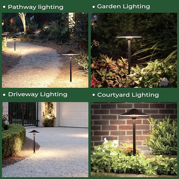 Gardencoin Low Voltage Pathway Lights (8.5'' Shade, 21.5'' Tall),12V Outdoor LED Landscape Path Lights Wired, Aluminum Pathway Lighting with 3W 2700K Replaceable Bulb for Walkway Garden Yard, 6 Pack