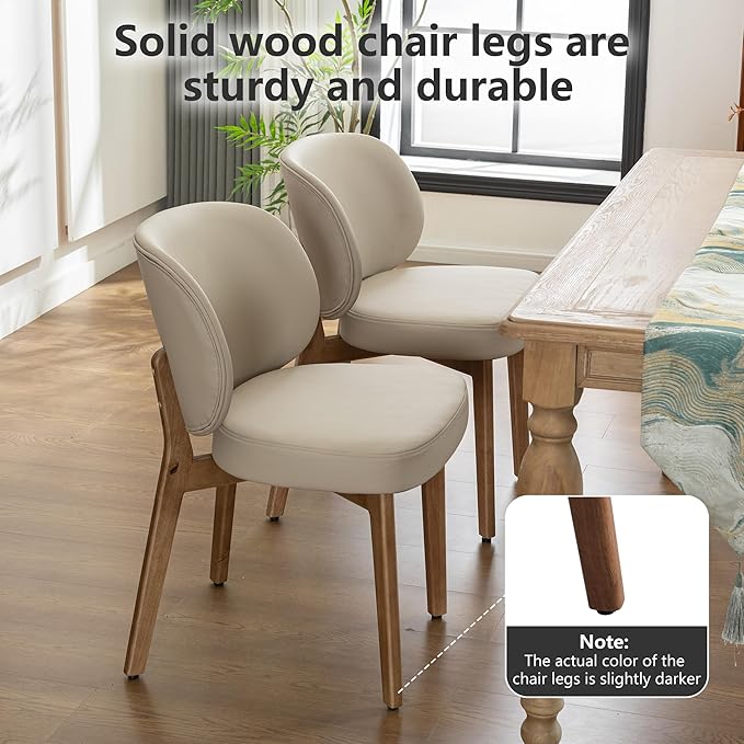 YOUNIKE Dining Chair with High Back Single Mid Century Modern Kitchen Chair Faux Leather Upholstered Armless Accent Chair 20" Wide Padded Seat with Wooden Legs for Dining Living Room Bedroom Khaki