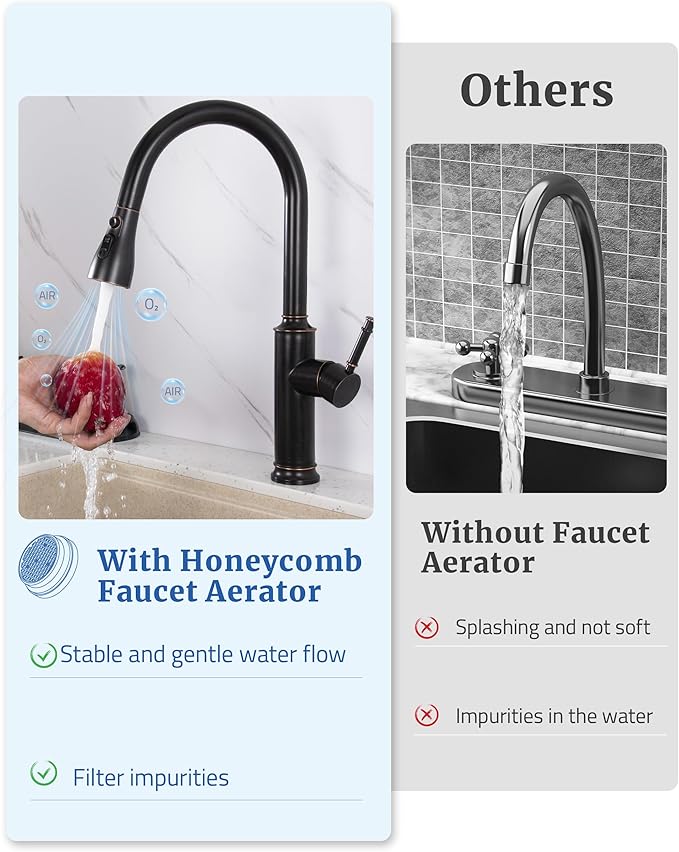 Metal Kitchen Faucet Head Replacement - with 15 Adapters, Pull Down Spray Head for Kitchen Faucet, 3 Function Sprayer Nozzle Stainless Steel, Oil Rubbed Bronze