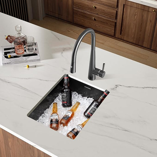 Black Wet Bar Sink Undermount 14 x 18 inch, PVD Nano Stainless Steel Kitchen Sink Single Bowl, RV Outdoor Prep Basin with Drain Strainer, Bottom Rise Grid, Roll-up Drying Unit, Dark Grey