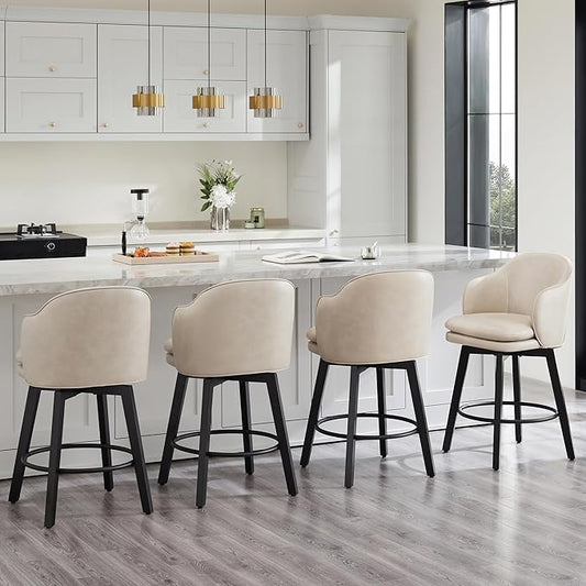 KISLOT Counter Height Barstools 26 inch Upholstered Swivel Bar Stools with Back for Kitchen Island,Set of 2,Beige PU Leather