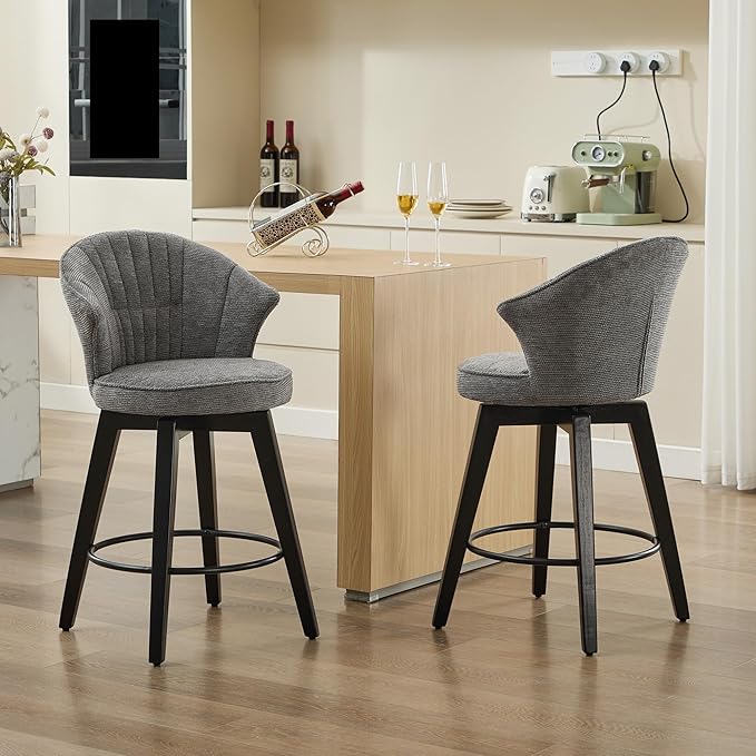 Wing Back Swivel Bar Stools Set of 2-25" Counter Height Adjustable Stools Chenille Upholstery, Leveling Feet for Kitchen Island, Home Pub or Dining Room,for Living Room