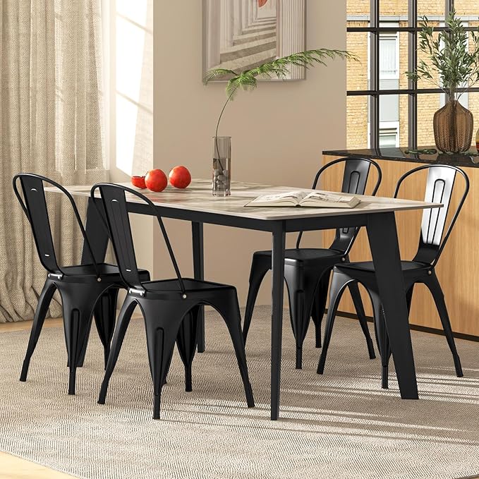 COSTWAY 18 Inch Dining Chair Set of 4, Industrial Vintage Stackable Metal Chairs, Armless Counter Bar Chairs with High Backrest for Home, Kitchen and Cafe Bar Use