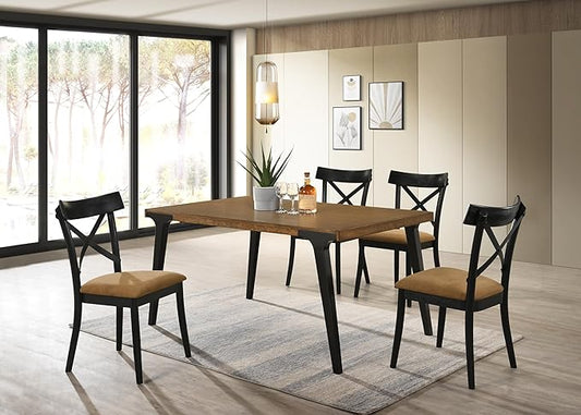 JUSTONE Cross Back Dining Chairs Set of 4, Modern Kitchen Chairs with Hillary Brown Leather Upholstery & Walnut Black Finish, Side Chairs for Dining Room, Kitchen Island, Breakfast Nook