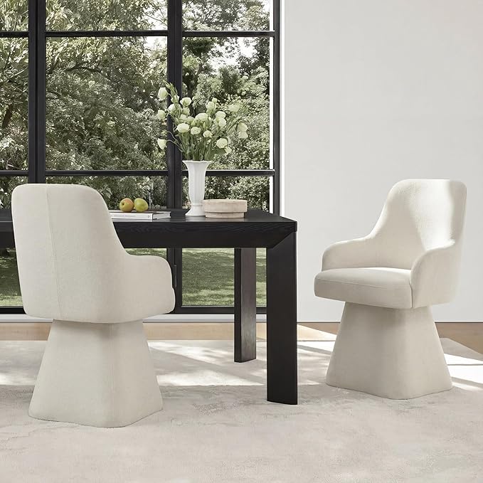 KISLOT Swivel Dining Chairs Set of 4, Mid Century Modern Chairs Fabric Upholstered Armchair with Armrest & Ergonomic Backrest for Dining Room, Kitchen, Bedroom, Living Room, Beige, 4 Boxs