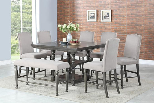 Steve Silver Co Caswell Counter Chair, Set of 2 Chairs, Nailhead Trim, Contemporary Design, Shield Back, Dining Room, Ktichen, Bar, Counter Island, Rubberwood, 100% Polyester, 20"D x 24"W x 45"H, Gray