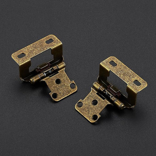 Ravinte 10 Pack 5 Pairs Semi-Overlay 1/2 inch Self-Closing Face Frame Cabinet Hinges Antique Brass Half Wrap-Around Kitchen Cabinet Door Hinges Face Mount Cabinet Hardware