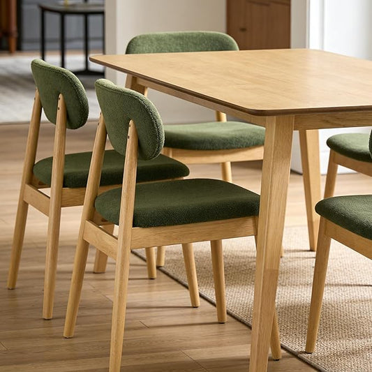 5-piece Dining Table Set for 4 with Chairs, Space Saving Farmhouse Kitchen Table & 4 Upholstered Chairs with Rubber Wood Frame, Mid-Century Modern Dining Room Set (Green)