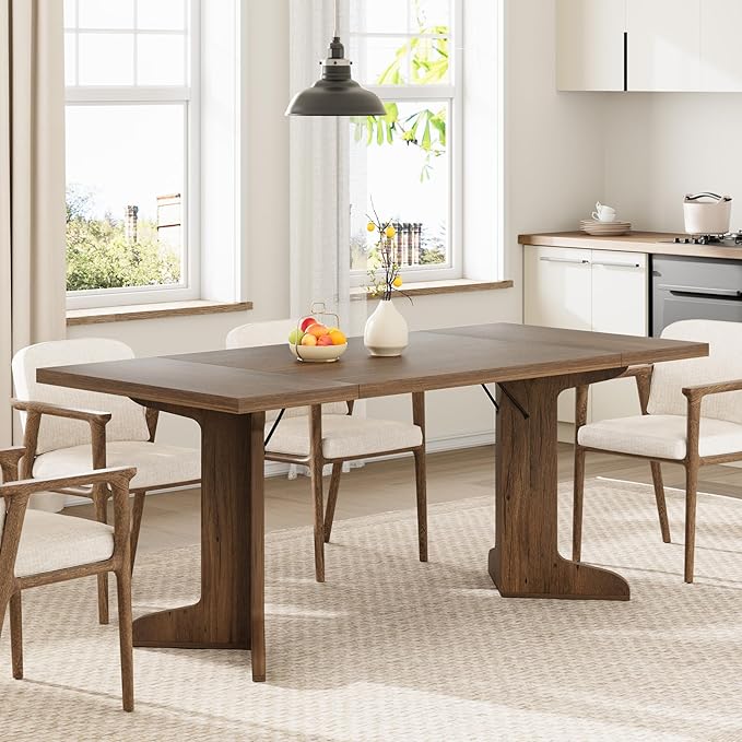 GAOMON 71.1 Inch Dining Table for 6-8 People, Farmhouse Rectangle Kitchen Table, Large Wooden Dinner Table with Thicken Tabletop and Sturdy Legs, Kitchen and Dining Room Furniture, Walnut