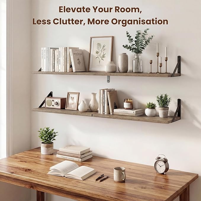 Axeman 20 Inch Floating Shelves | 8 Inch Deep Grey Wall Shelves Set of 2 | 20''W x 8''D Rustic Grey Wood Shelves for Bathroom Living Room Bedroom Kitchen