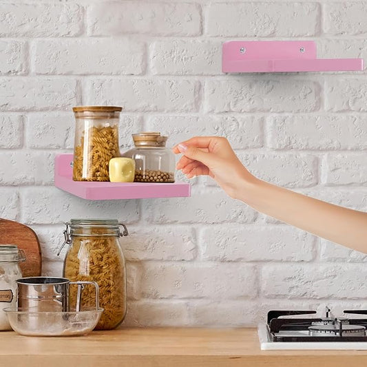 Small Floating Shelf,5 Inch Mini Shelves,Set of 3 Small Wall Shelf for Bedroom Living Room Bathroom Kitchen Office, Room Decor (Pink)