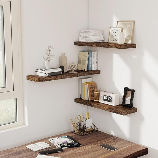 Floating Shelves for Wall - 2 Pack 30 Inch Long Rustic Wooden Display Shelves - 8 Inch Deep Wall Mounted Storage Shelf with Invisible Heavy-Duty Brackets for Books, Bathroom, Kitchen - Rustic Brown