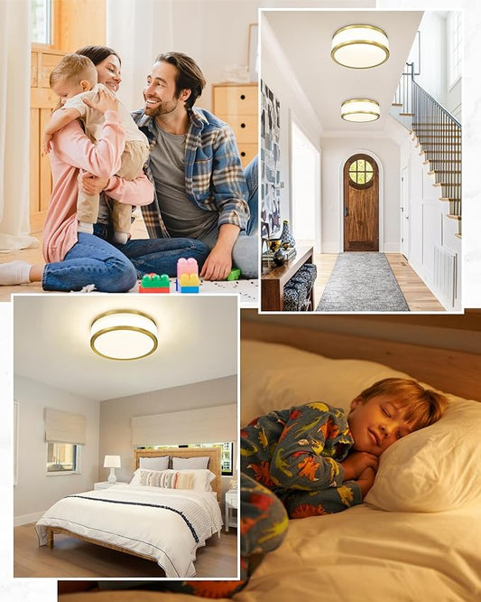 LMS 24W LED Flush Mount Ceiling Light, 15 inch 3CCT 3000K/4000K/5000K, Brushed Gold Close to Ceiling Light for Bathroom, Kitchen, Living Room, LMS-190