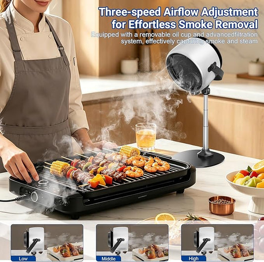 Portable Kitchen Range Hood,3-Fan Speeds and Large Oil Collection Cup, Desktop Range Hood with Battery Powered,Low-Noise Smoke Control for Apartments, Indoor BBQ, RV & Dorm