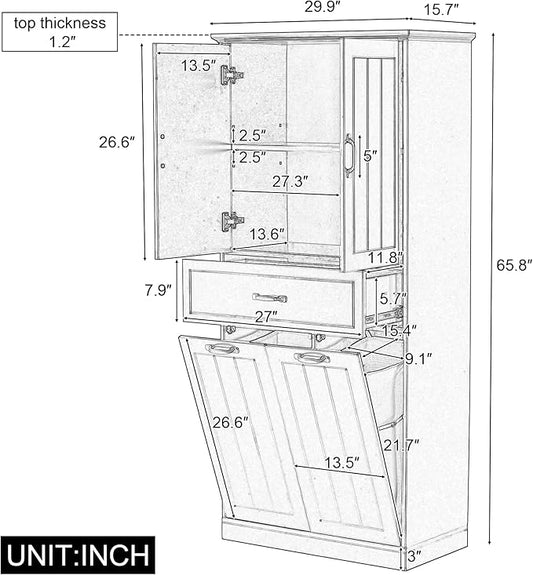 Merax Cabinet with 2 Tilt-Out Laundry Hamper Baskets, Modern Tall Bathroom Storage Organizer Linen with Drawers and Doors for Home, Freestanding, Grey