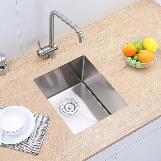 Hotis 15" x 17" Undermount Bar Sink, Stainless Steel Prep Small Kitchen Bar Sink for Rv/Outdoor, Single Bowl Design Brushed Nickel Sink With Strainer