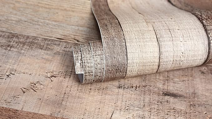 Yun-aeon Natural Wood-Cinnamon Wood Contact Paper Peel and Stick Wallpaper 17.3"x 400"Self Adhesive Removable Vintage Faux Wood Wall Paper Plank Shelf Home Decoration Kitchen Counter Cover Use