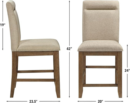 Steve Silver Furniture Garland Counter Chairs, Set of 2 Chairs, 24-Inch Seat Height, 100% Polyester Fabric, 300lb Capacity, Kitchen Island, Dining Room, 23.5" L x 20" W x 47.3" H, Sand