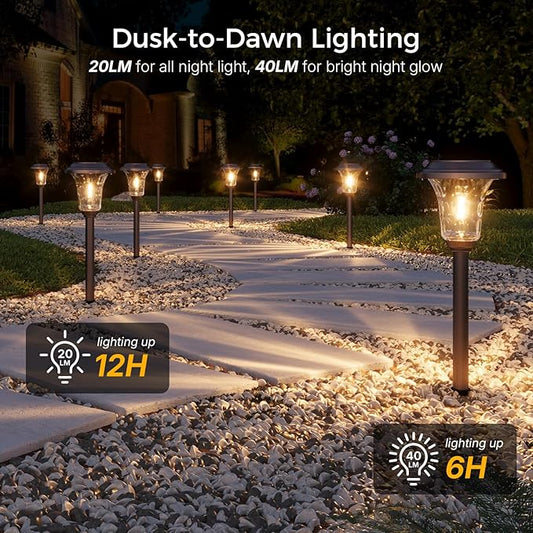 XMCOSY+ Solar Lights Outdoor Waterproof, 6 Pack Metal Glass Solar Pathway Lights, 20/40LM Bright Landscape Lighting for Garden Yard Backyard Path Driveway Walkway Outside Decor (Warm/Cool White)