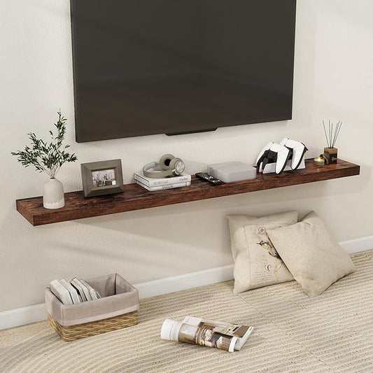 Fun Memories 66 Inch Fireplace Mantel Shelf with Invisible Bracket, 8 Inch Deep Floating Shelf for Living Room, Kitchen, Farmhouse, Brown
