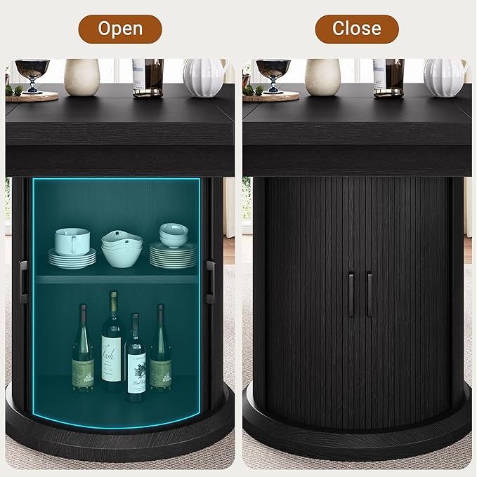 Jocoevol 47β³β63β³ Extendable Round Dining Table for 4β8 with Dust-Proof 2-Tier Storage Shelf Space Saving Expandable Wood Oval Circle Dinner Furniture with Pedestal Base (Black)