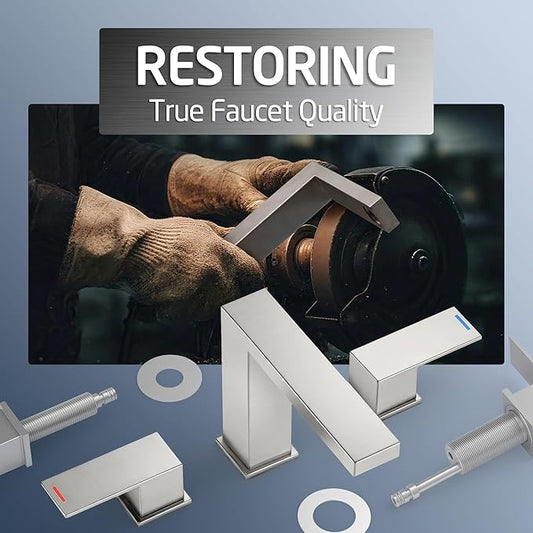 KES Brushed Nickel Bathroom Faucet 3 Hole, 8-Inch Widespread Bathroom Sink Faucet with Metal Bathroom Sink Drain with Overflow, Vanity Faucet with cUPC Supply Line, L4350LFF12-BS-C1