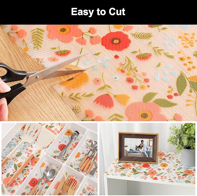 Cooyes Shelf Liner – Premium Non-Adhesive Cabinet & Drawer Liner for Kitchen – Waterproof Shelf Paper with Modern Pattern – Durable EVA Cabinet Mat – Easy to Cut (12" W x 240" L)