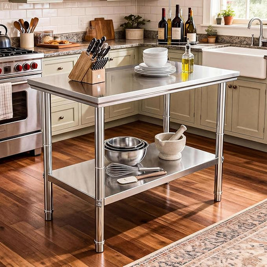 DWVO 30x24in Stainless Steel Table, NSF Metal Prep Worktable with Adjustable Shelf for Kitchen Restaurant Hotel Garage Warehouse Home