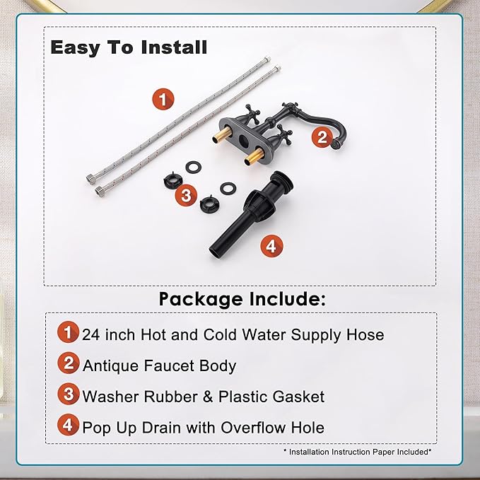 Oil Rubbed Bronze Bathroom Faucet 2 Hole, 4 Inch Centerset Antique Bathroom Faucet with Pop Up Drain and Supply Hose, Modern Bathroom Faucet Vanity Faucet, SE-0038-ORB