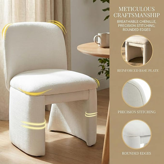 Hyfirm Modern Upholstered Dining Chairs Set of 6, Linen Accent Side Dining Chairs Armless Kitchen Chairs with Curved Back Parsons Chairs for Kitchen Dining Room Living Room, White