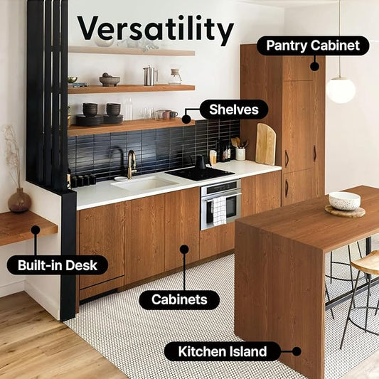 Brown Wood Grain Contact Paper, 17.3" x 118" Peel and Stick Wallpaper, Self-Adhesive Thick Vinyl Wrap for Kitchen Cabinets, Countertop, Furniture, Waterproof DIY Decor