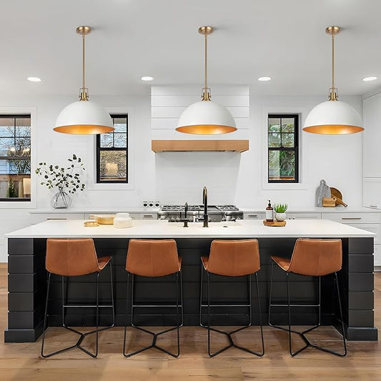 LamQee 18 Inch White and Gold Large Pendant Light Kitchen Island, Farmhouse Modern Dome Pendant Light Fixtures Ceiling Hanging Lighting Chandelier for Dining Room Over Table, Bar, Hallway, Entryway