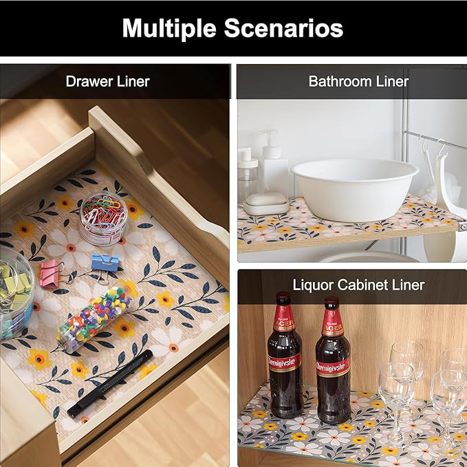 Cooyes Shelf Liner – Premium Non-Adhesive Cabinet & Drawer Liner for Kitchen – Waterproof Shelf Paper with Modern Pattern – Durable EVA Cabinet Mat – Easy to Cut (12" W x 360" L)