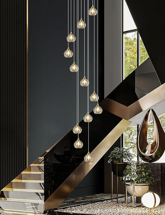 Weesalife Crystal Chandeliers for Staircases, 12-Light Gold Modern Chandeliers for High Ceilings,Crystal Pendant Light Fixture for Living Room Kitchen Island Foyer Hallway Bar