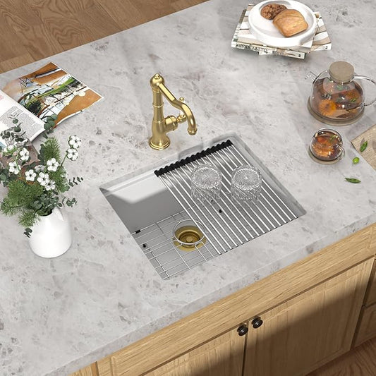 21"x18" Undermount Bar Sink Workstation - 21 Inch Granite Composite White Quartz Classic Single Bowl Under Counter Small Prep Rv Sink All-In One #TLGU-139