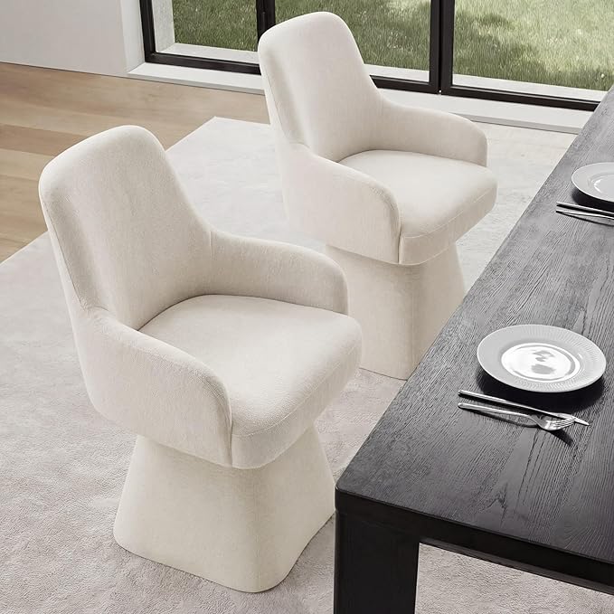 KISLOT Swivel Dining Chair Set of 1, Mid Century Modern Chair Fabric Upholstered Armchair with Armrest & Ergonomic Backrest for Dining Room, Kitchen, Bedroom, Living Room, Beige