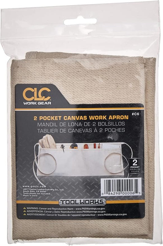 Custom Leathercraft Clc C6 Canvas Waist Apron Two Pocket, Unisex Adult, White, (Pack of 2)