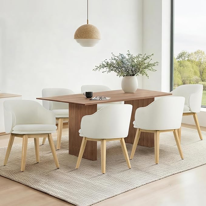 KISLOT Wooden Dining Chairs Set of 2, Fabric Upholstered Modern Dining Room Chairs with Barrel Backrest & Double-Layer Thick Cushion for Living Room, Restaurant, Kitchen and Café, Beige