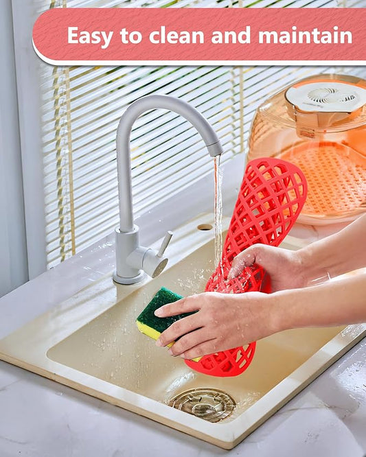 2 Pack Silicone Sink Protector for Kitchen Sink, Trellis Pattern 12 x 11" Sink Grid Mat Silicone Protectors, Center Drain, Red