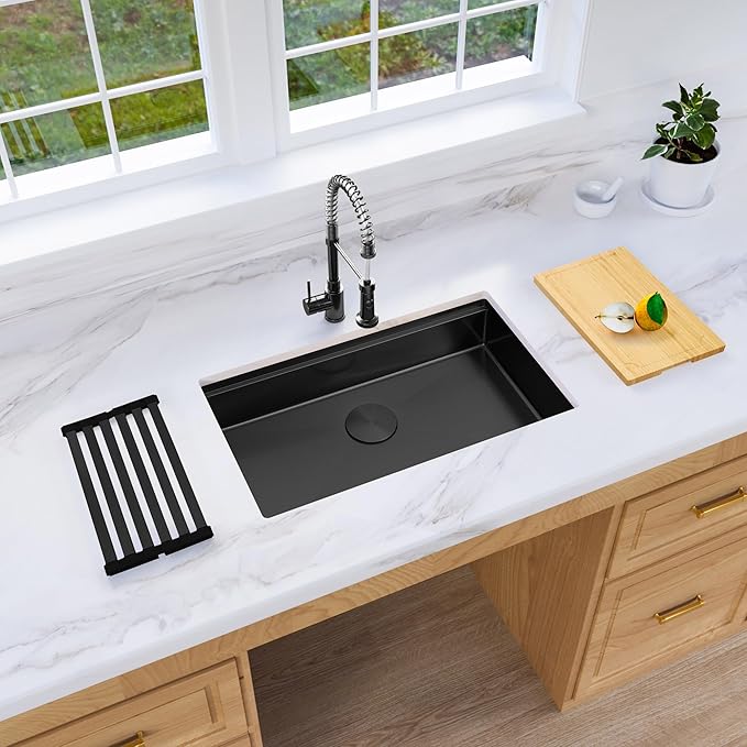 Black Undermount Kitchen Sink 30 x 18 Inch,16 Gauge 304S Stainless Steel Workstation Sinks with Ledge & Accessories, 30" x 18" x 6" ADA-Compliant Kitchen Sink, 6 Inch Deep ADA Black Sink