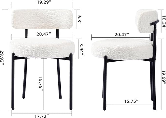 DYHOME White Boucle Dining Chairs Set of 2, Mid Century Modern Kitchen Chairs, Upholstered Dining Room Chairs with Curved Backrest and Black Metal Legs
