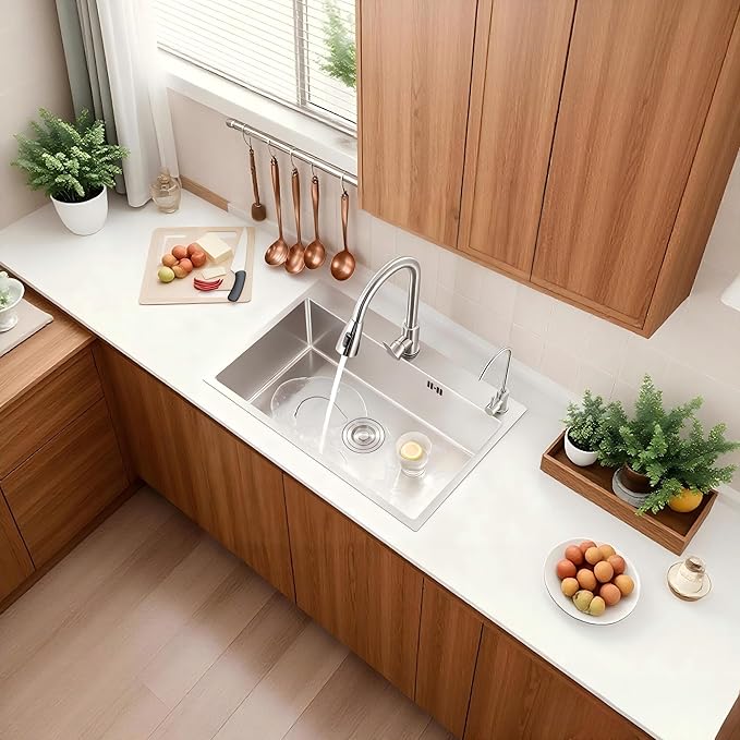 30" x 18" x 9" Topmount Kitchen Sink, 304 Stainless Steel Drop in Single Bowl Sink with Basket Strainer for RV, Travel Trailer, Garage(Nano)