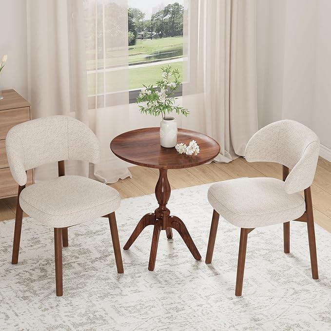 MALOL Wooden Dining Chairs Set of 2, Modern Upholstered Dining Room Chair, Fabric Kitchen Side Chairs with Curved Open Back for Living Room/Restaurant/Cafe, Beige