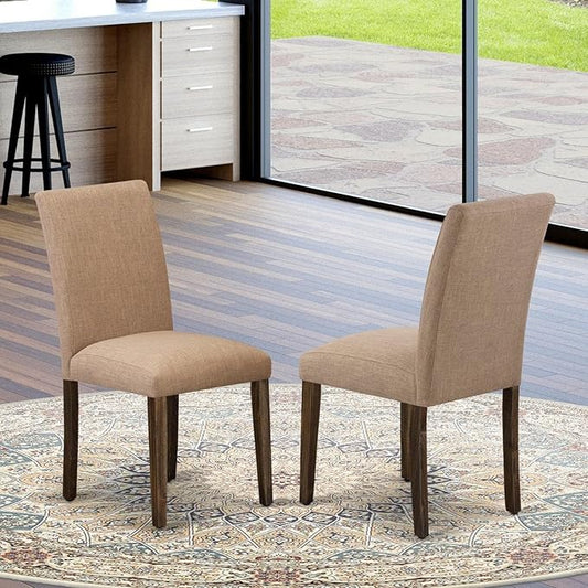 East West Furniture ABP7T47 Abbott Parson Kitchen Chairs - Light Sable Linen Fabric Padded Dining Chairs, Set of 2, Jacobean