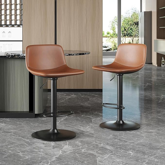 Adjustable Bar Stools Set of 2, Swivel Bar Stools, Bar Height Stools with Back Support Counter Height Bar Chairs Pu Leather Bar Stool for Kitchen Island Rustic Bar stools