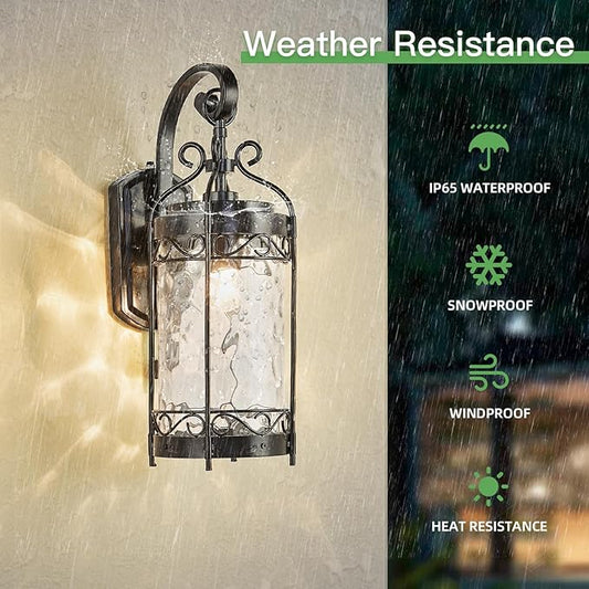 NLIEOPDA Large Dusk to Dawn Sensor Outdoor Wall Sconce,19.68" H Vintage Exterior Light Fixture with IP65 Waterproof,Classical European Style Porch Light with Water Glass for Front Door Balcony Porch