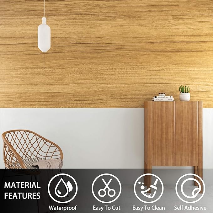 VEELIKE 15.7''x118'' Natural Brown Wood Contact Paper Peel and Stick Countertops Waterproof Wood Wallpaper for Cabinets Table Furniture Self Adhesive Removable Woodgrain Contact Paper for Countertops
