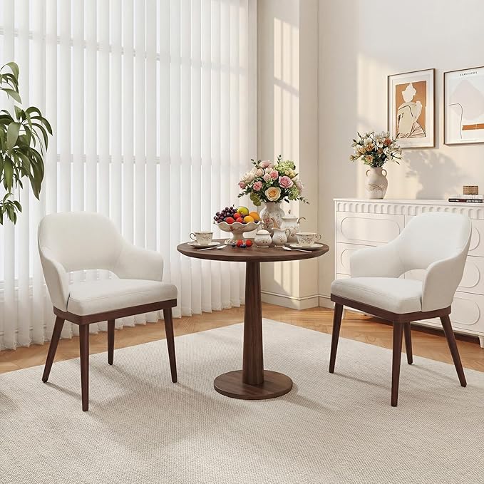 MALOL Wooden Dining Chairs Set of 6, Modern Fabric Upholstered Dining Room Chair, Kitchen Side Chairs, Farmhouse Dinner Chair with Open Back for Kitchen, Beige