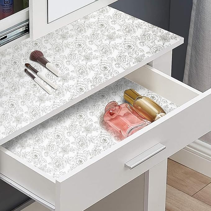 Drawer and Shelf Liner, Non-Slip Kitchen Cabinet Liners Non-Adhesive Thick Strong Grip Waterproof Washable Mats Protect Dresser Shelves Cupboard Bathroom Cabinets, Rose, 12 in X 20 FT