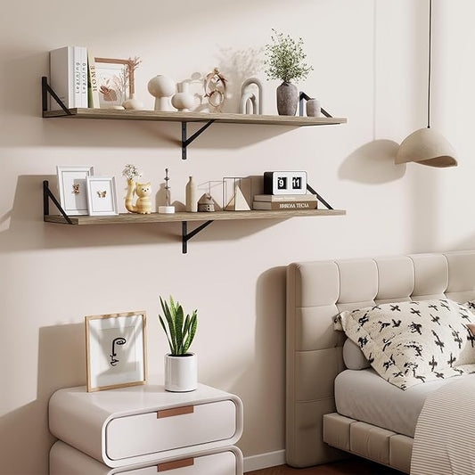 Acovy 48inch Floating Shelves for Wall,10" Deep Floating Shelves with Metal Brackets,Wall Mounted Hanging Floating Shelf,Wide Display Shelves for Living Room,Bedroom,Office,Kitchen,Grey